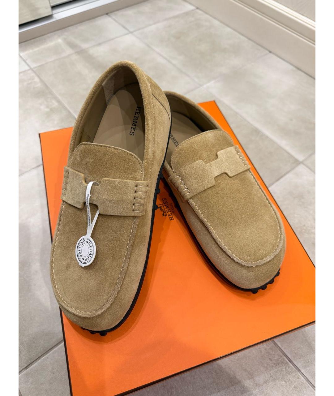 HERMES Бежевые замшевые лоферы, фото 6
