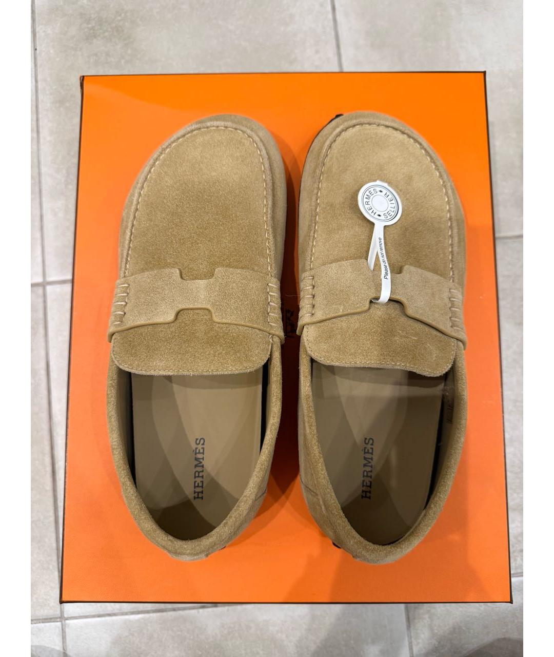 HERMES Бежевые замшевые лоферы, фото 3
