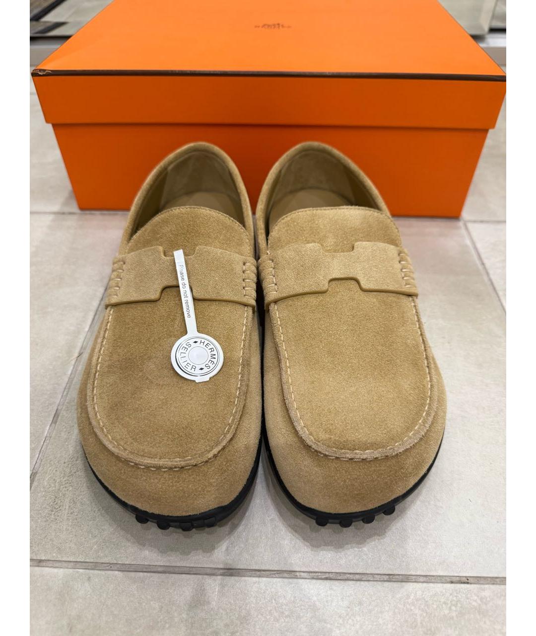 HERMES Бежевые замшевые лоферы, фото 2