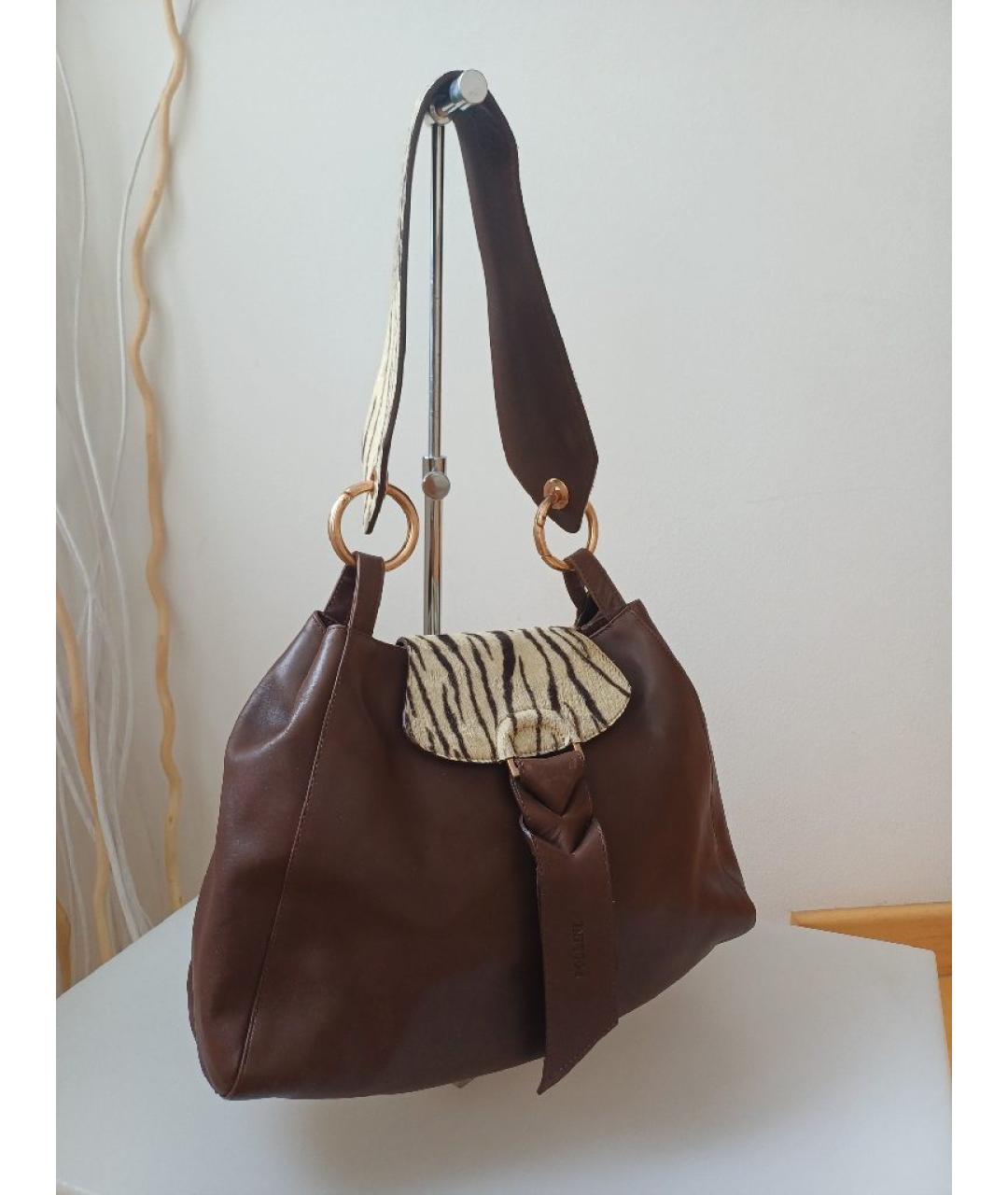 POLLINI Коричневая кожаная сумка тоут, фото 3