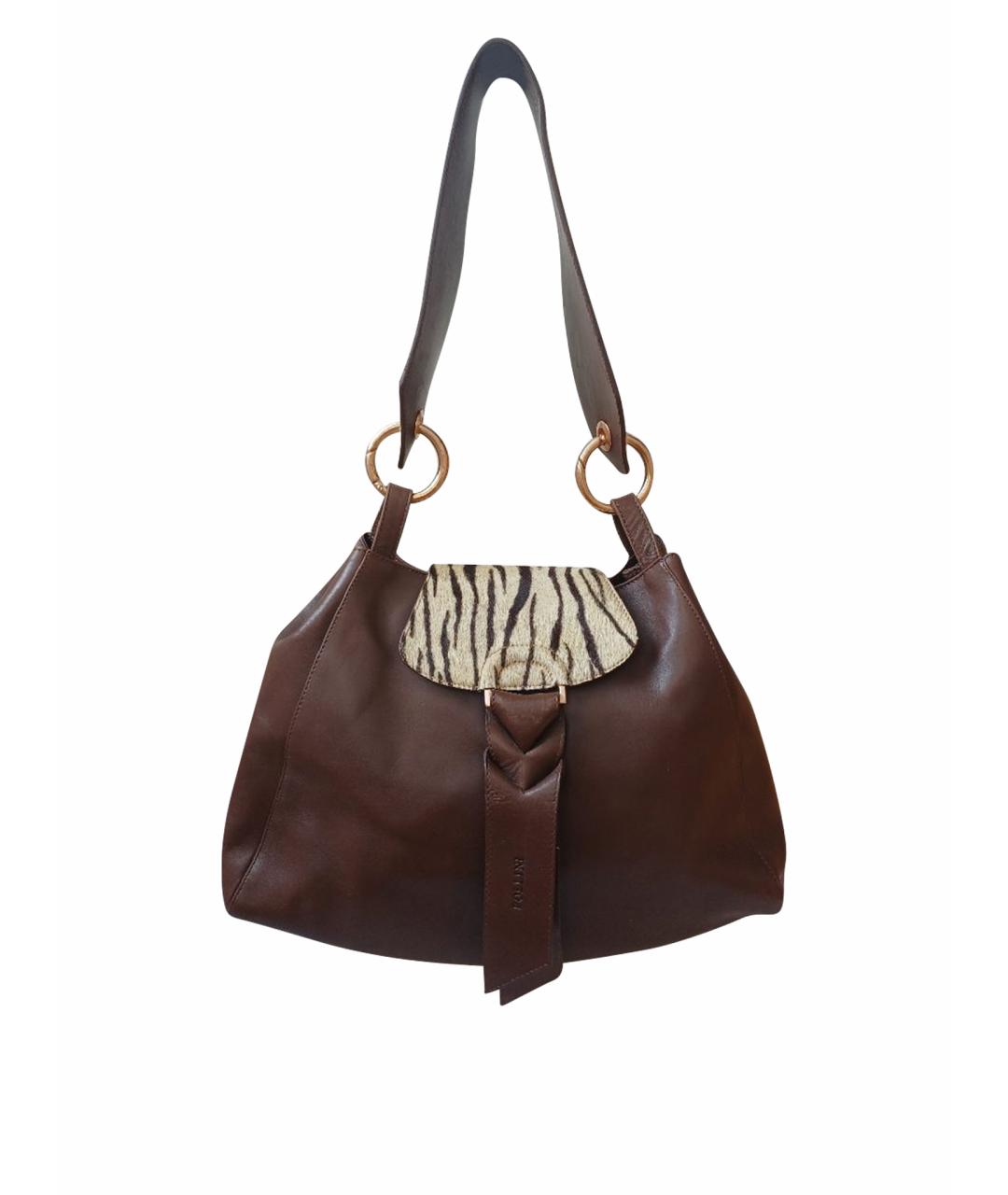 POLLINI Коричневая кожаная сумка тоут, фото 1