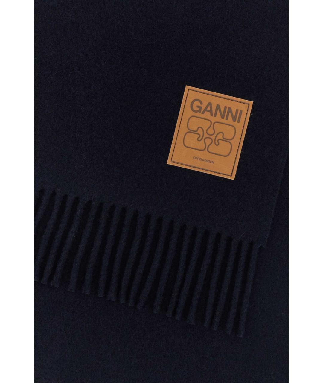 GANNI Темно-синий шерстяной шарф, фото 2