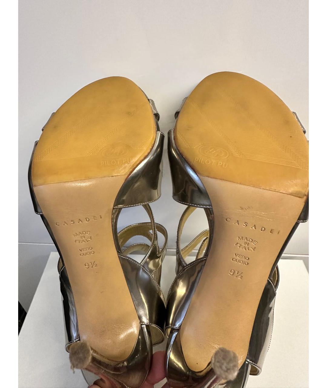 CASADEI Золотые кожаные босоножки, фото 8