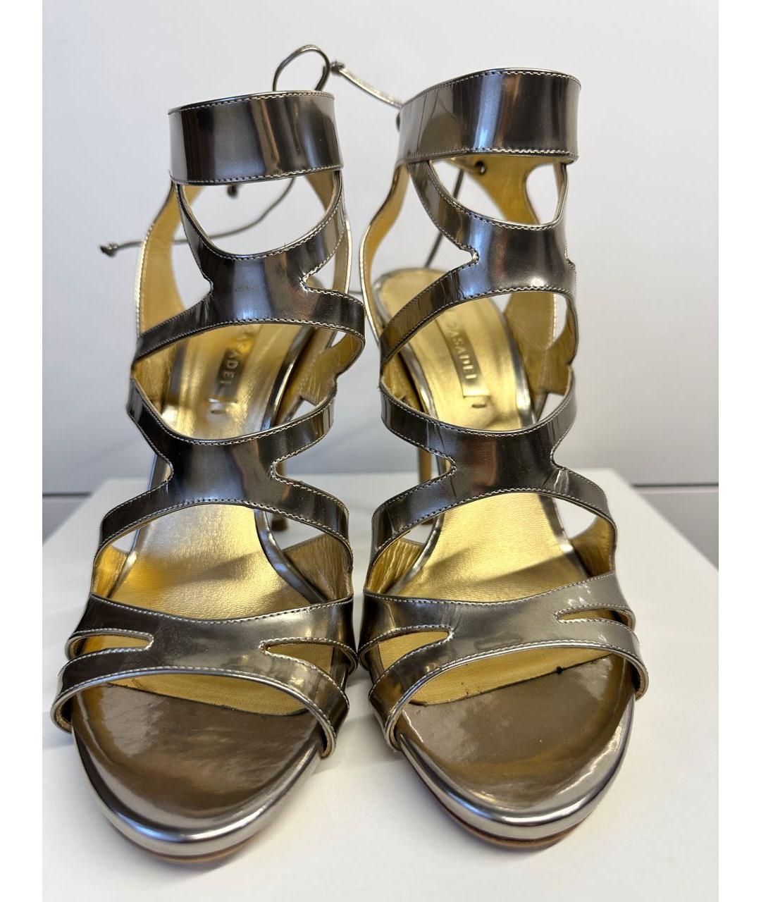 CASADEI Золотые кожаные босоножки, фото 2