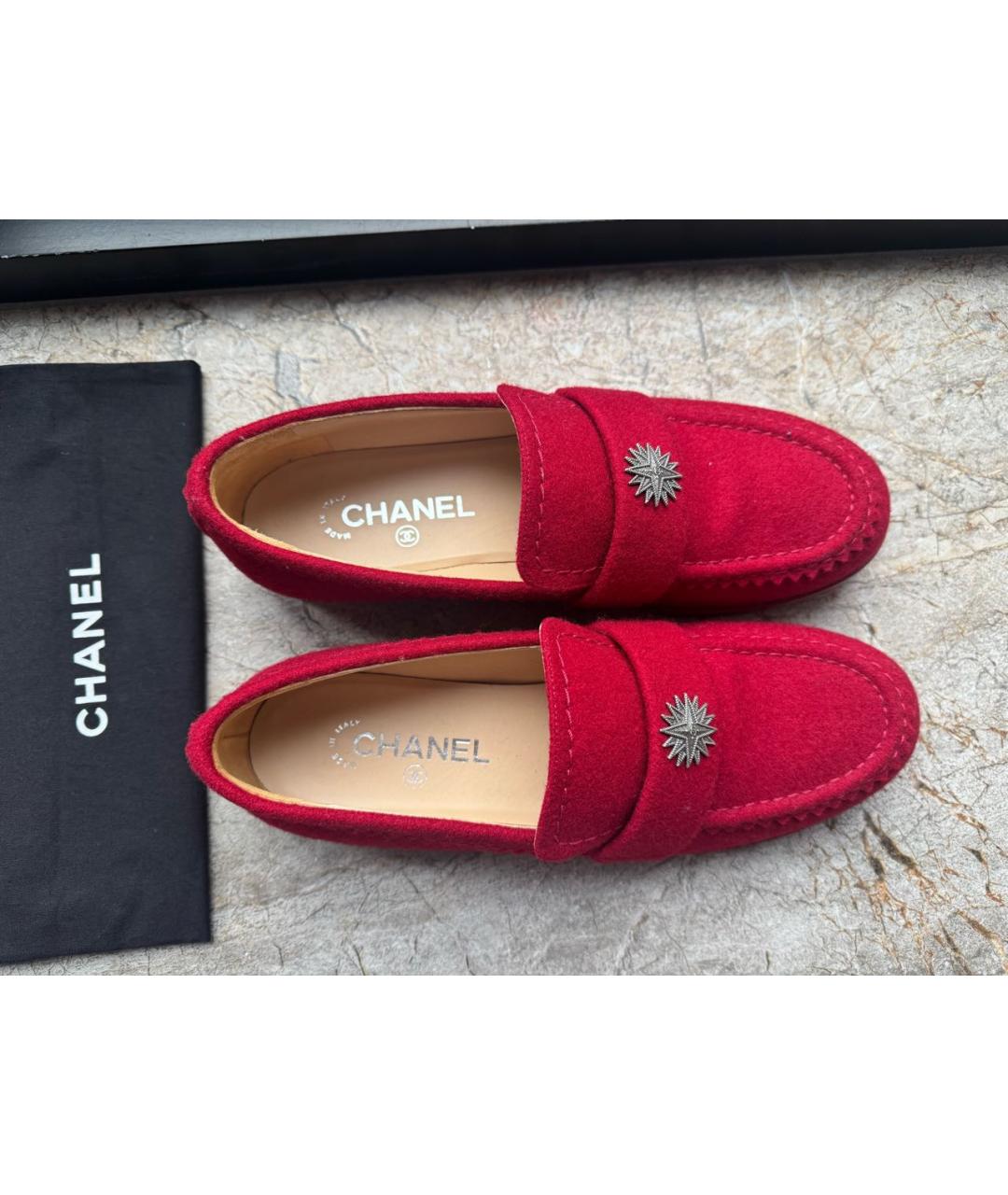 CHANEL Красные текстильные лоферы, фото 3