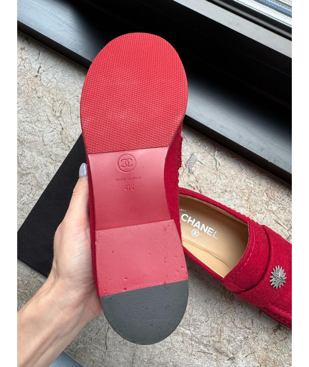 CHANEL Красные текстильные лоферы, фото 5