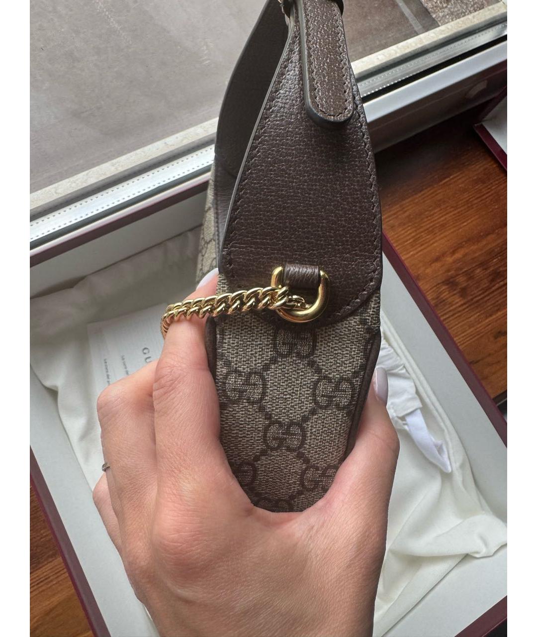 GUCCI Коричневая кожаная сумка через плечо, фото 2