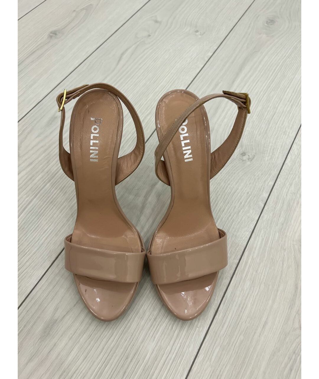 POLLINI Бежевые босоножки из лакированной кожи, фото 2