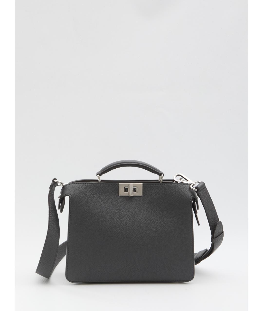 FENDI Антрацитовая кожаная сумка тоут, фото 5