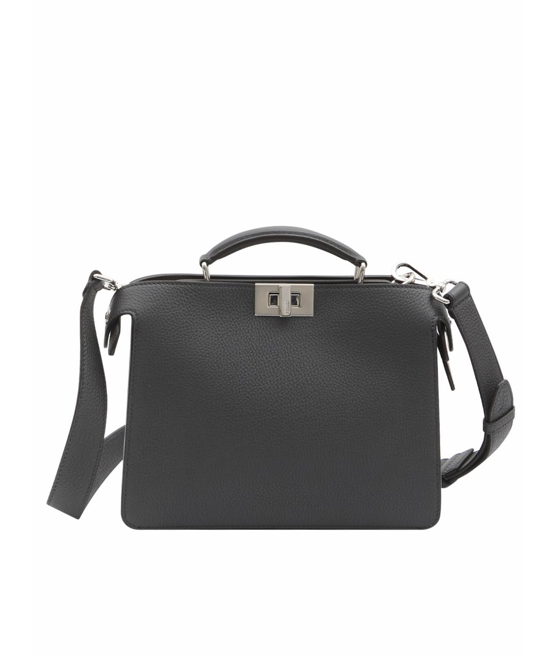 FENDI Антрацитовая кожаная сумка тоут, фото 1