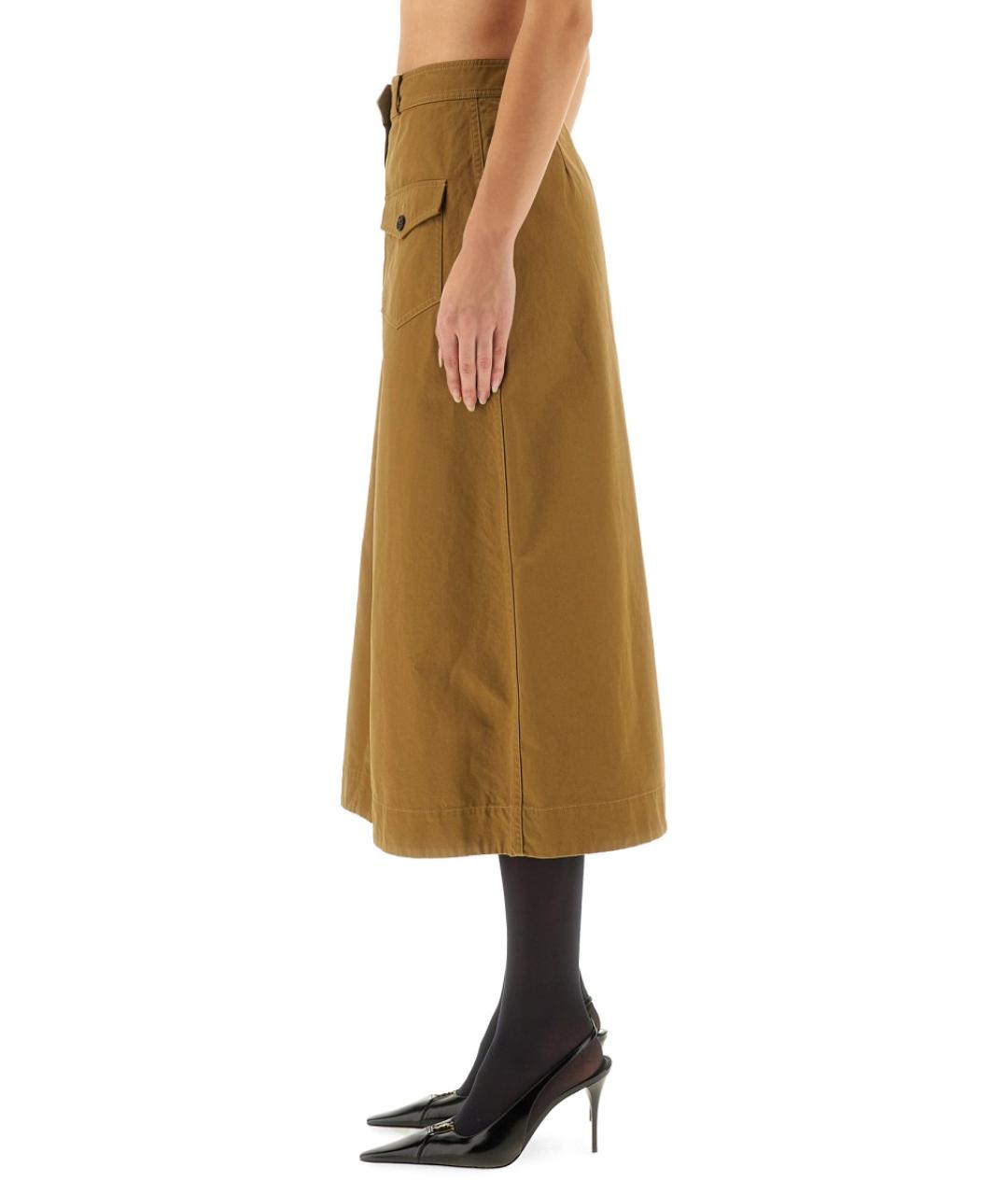 SAINT LAURENT Коричневая хлопковая юбка миди, фото 3