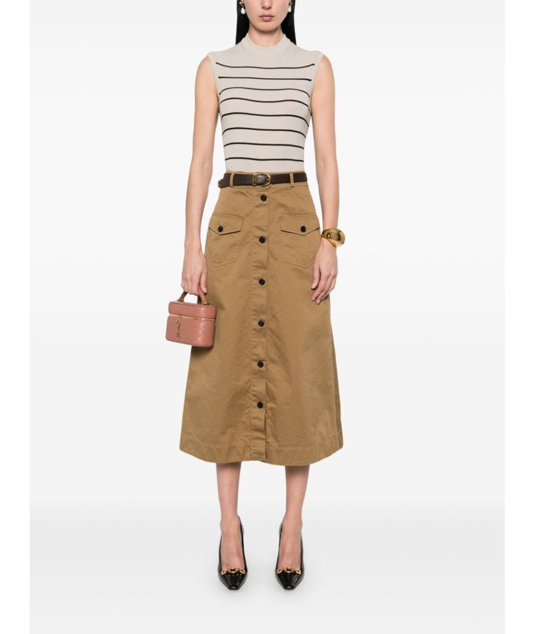 SAINT LAURENT Коричневая хлопковая юбка миди, фото 6