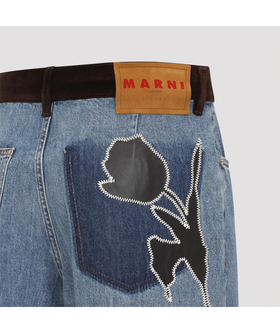 MARNI Синие хлопковые прямые брюки, фото 5