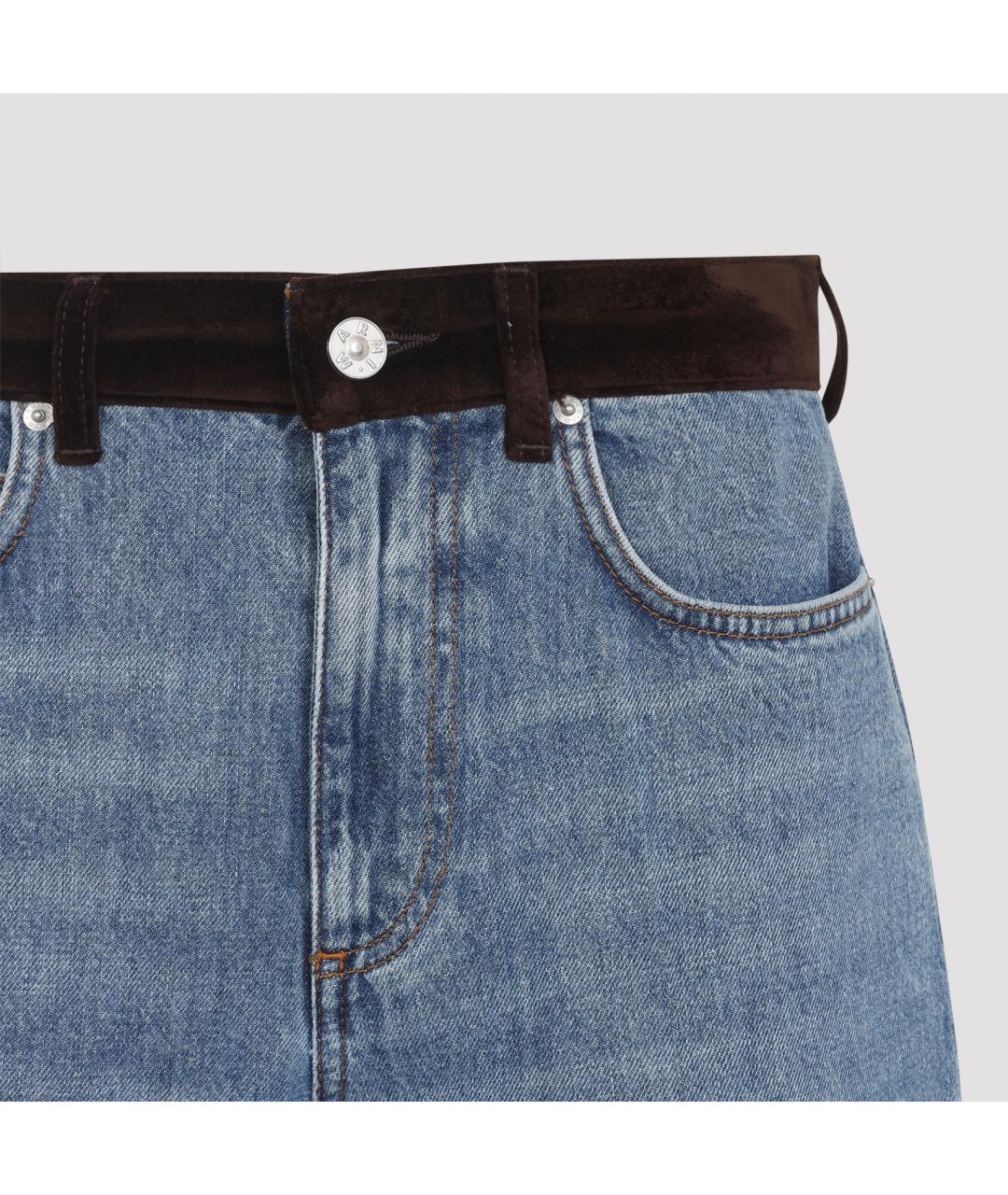 MARNI Синие хлопковые прямые брюки, фото 4