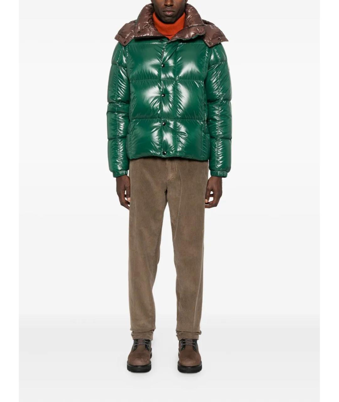 MONCLER Зеленый полиамидовый пуховик, фото 5
