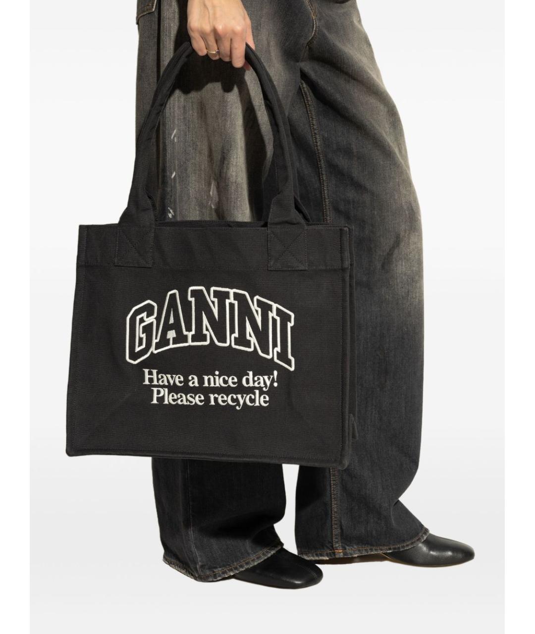 GANNI Черная хлопковая сумка тоут, фото 4
