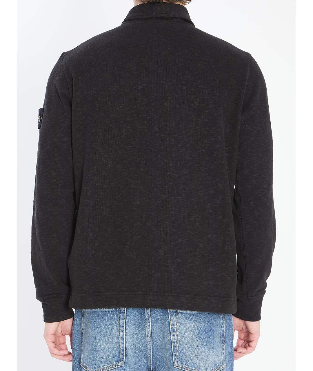 STONE ISLAND Черное хлопковое поло с длинным рукавом, фото 5