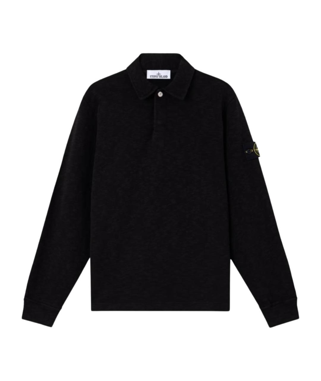STONE ISLAND Черное хлопковое поло с длинным рукавом, фото 1