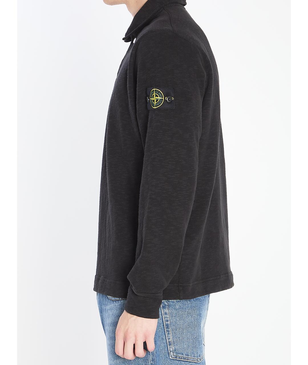 STONE ISLAND Черное хлопковое поло с длинным рукавом, фото 4