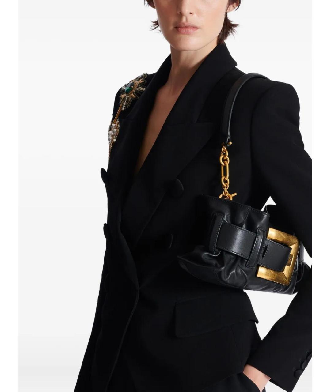 BALMAIN Черная кожаная сумка через плечо, фото 2