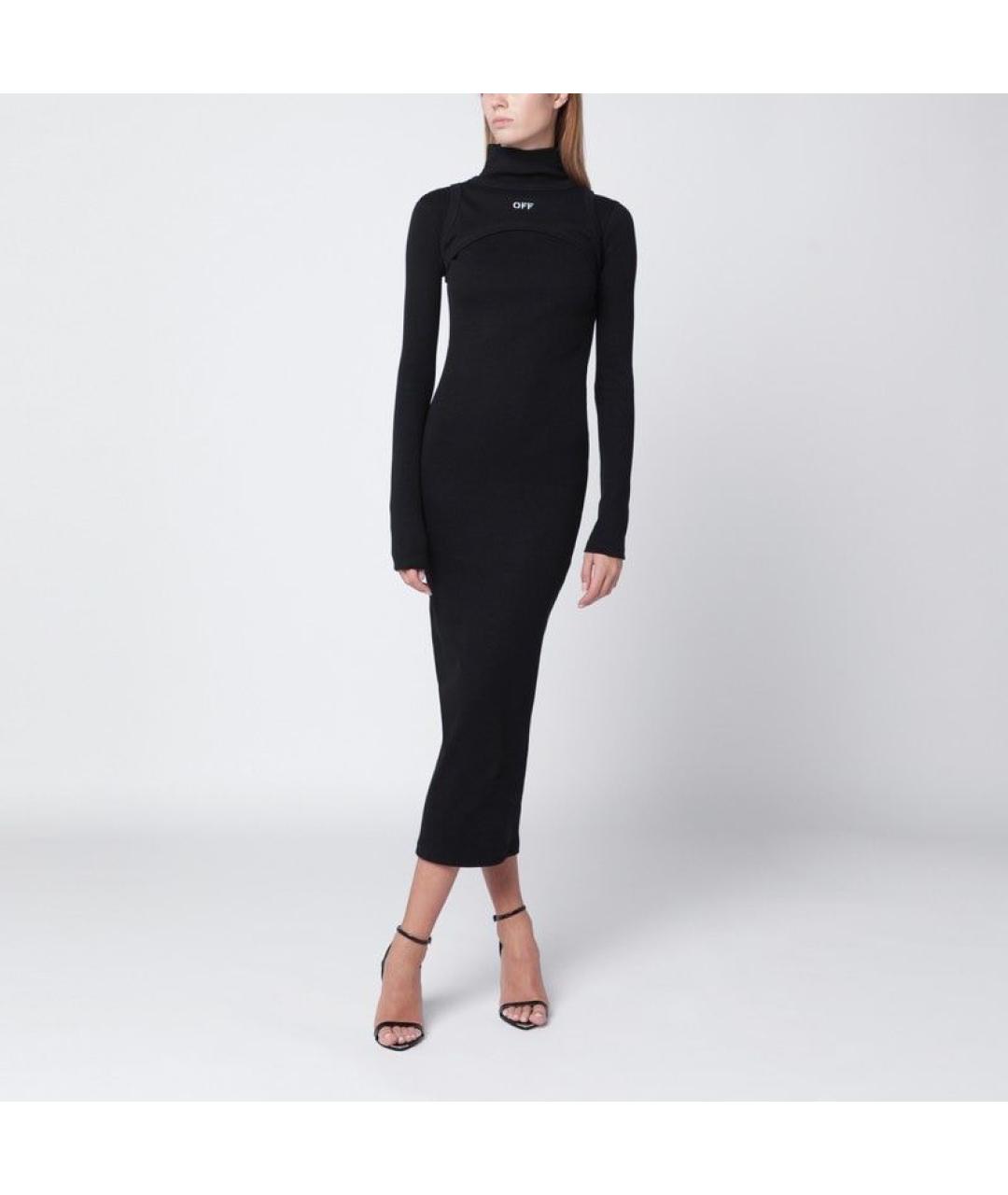 OFF-WHITE Черное хлопковое повседневное платье, фото 2