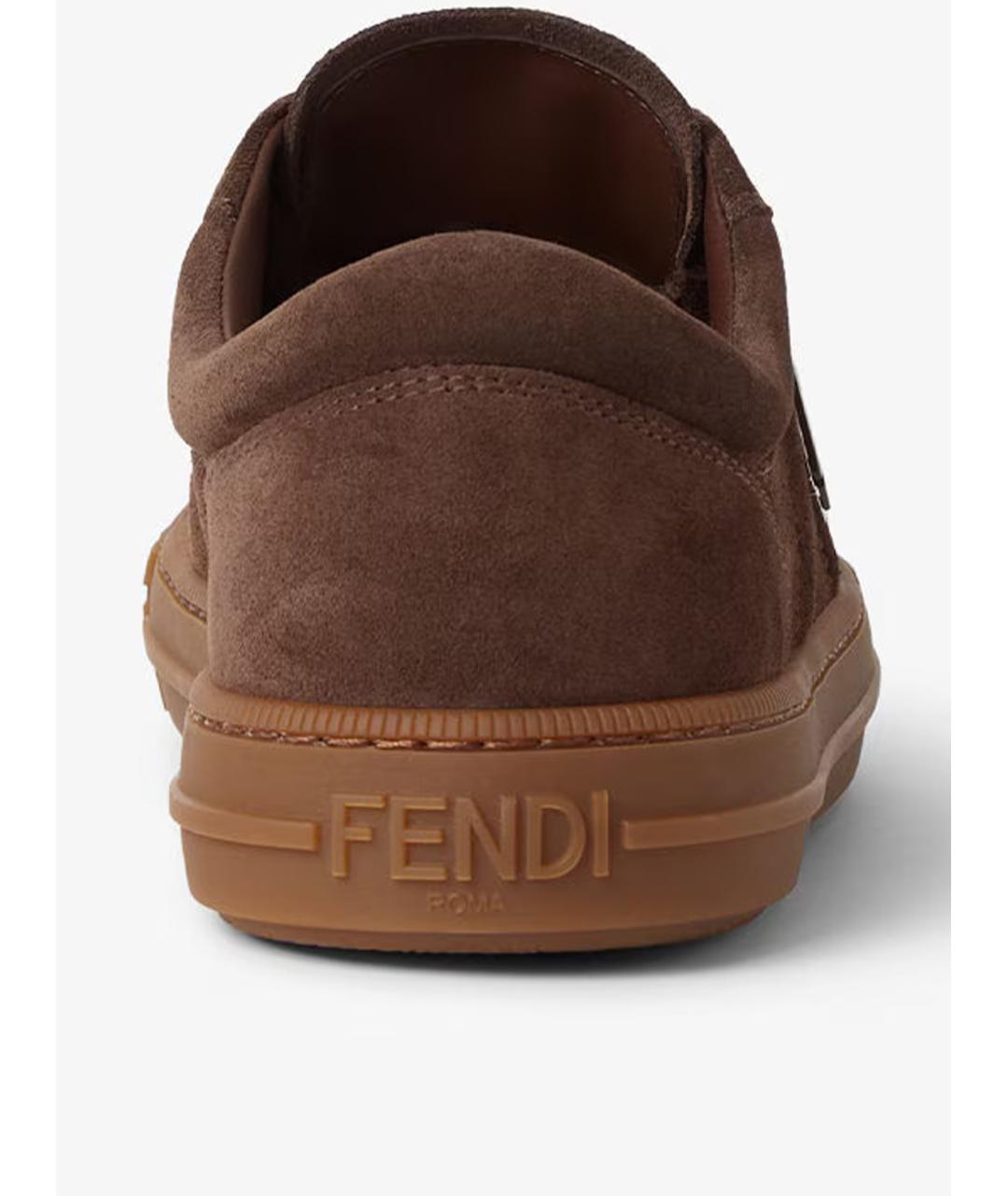 FENDI Коричневые кожаные низкие кроссовки / кеды, фото 3