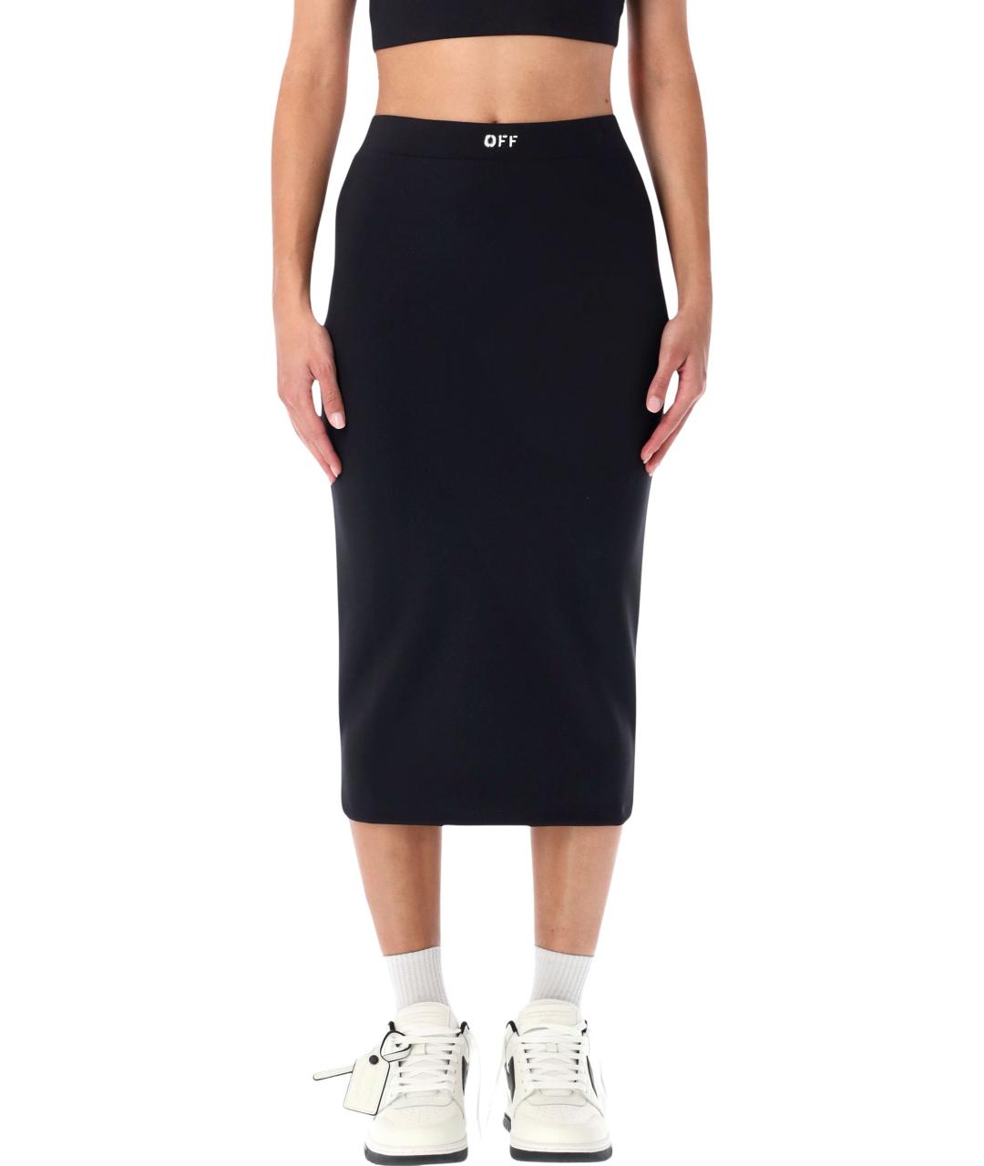 OFF-WHITE Черная полиамидовая юбка миди, фото 4