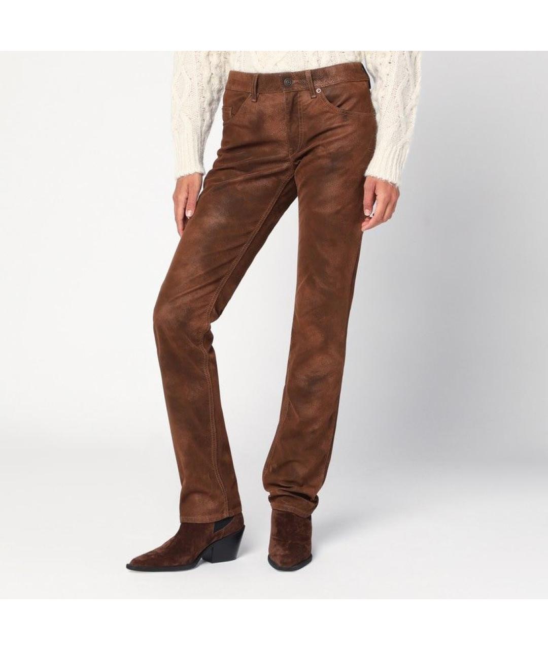 ISABEL MARANT Коричневые полиуретановые прямые брюки, фото 3