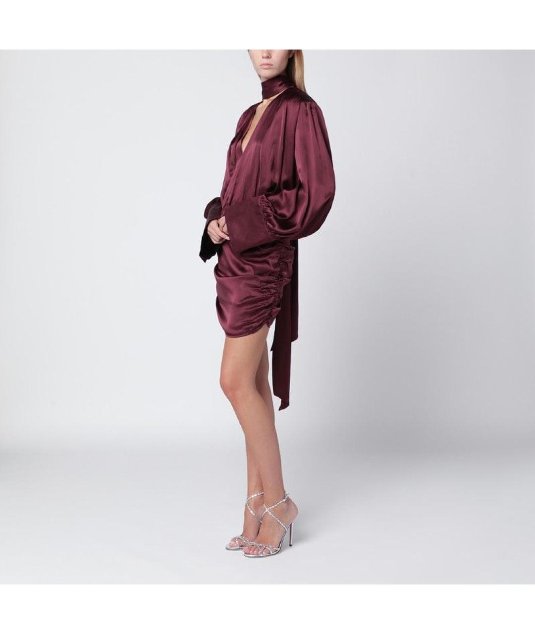 ROTATE Бордовое шелковое вечернее платье, фото 2