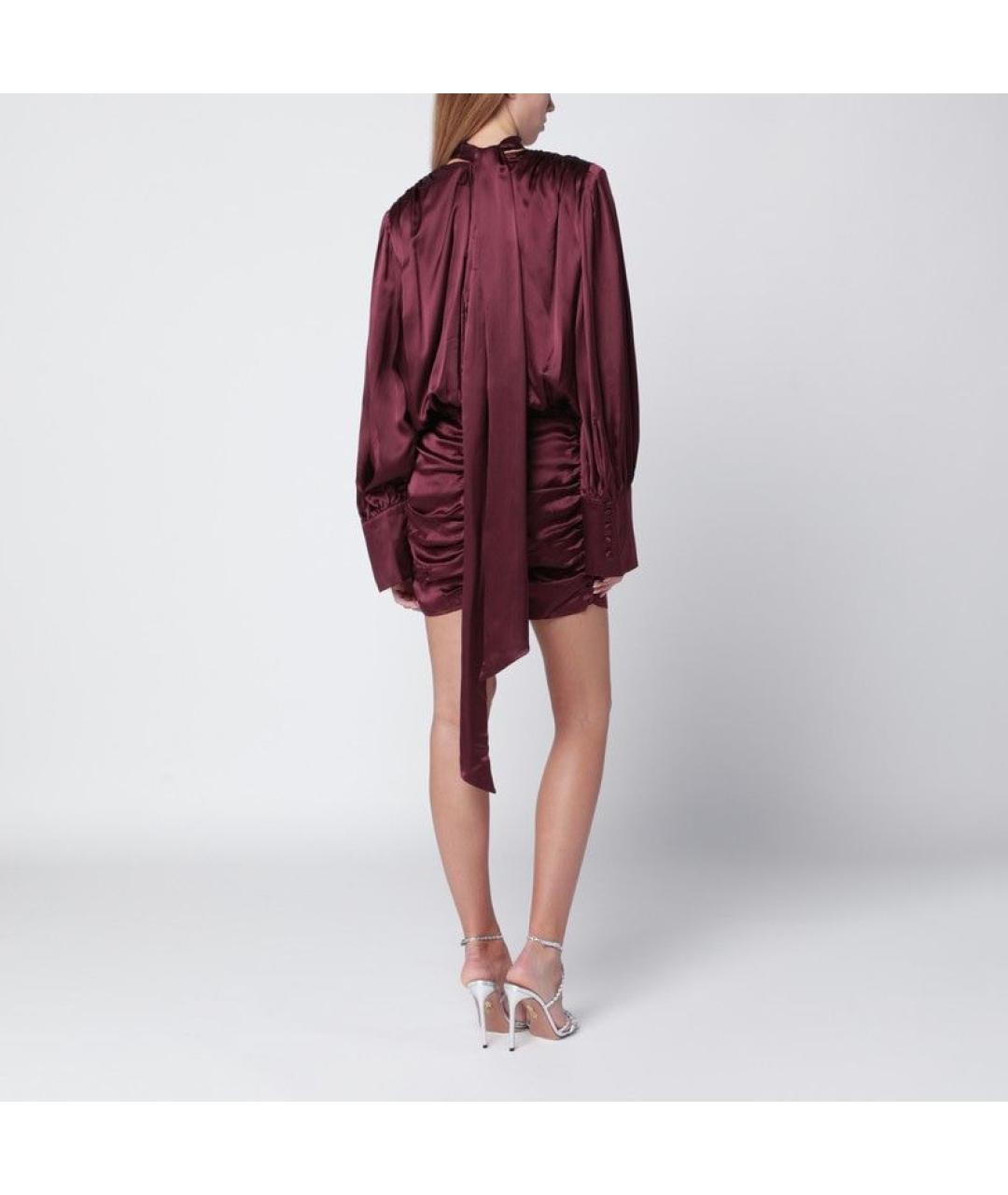 ROTATE Бордовое шелковое вечернее платье, фото 3