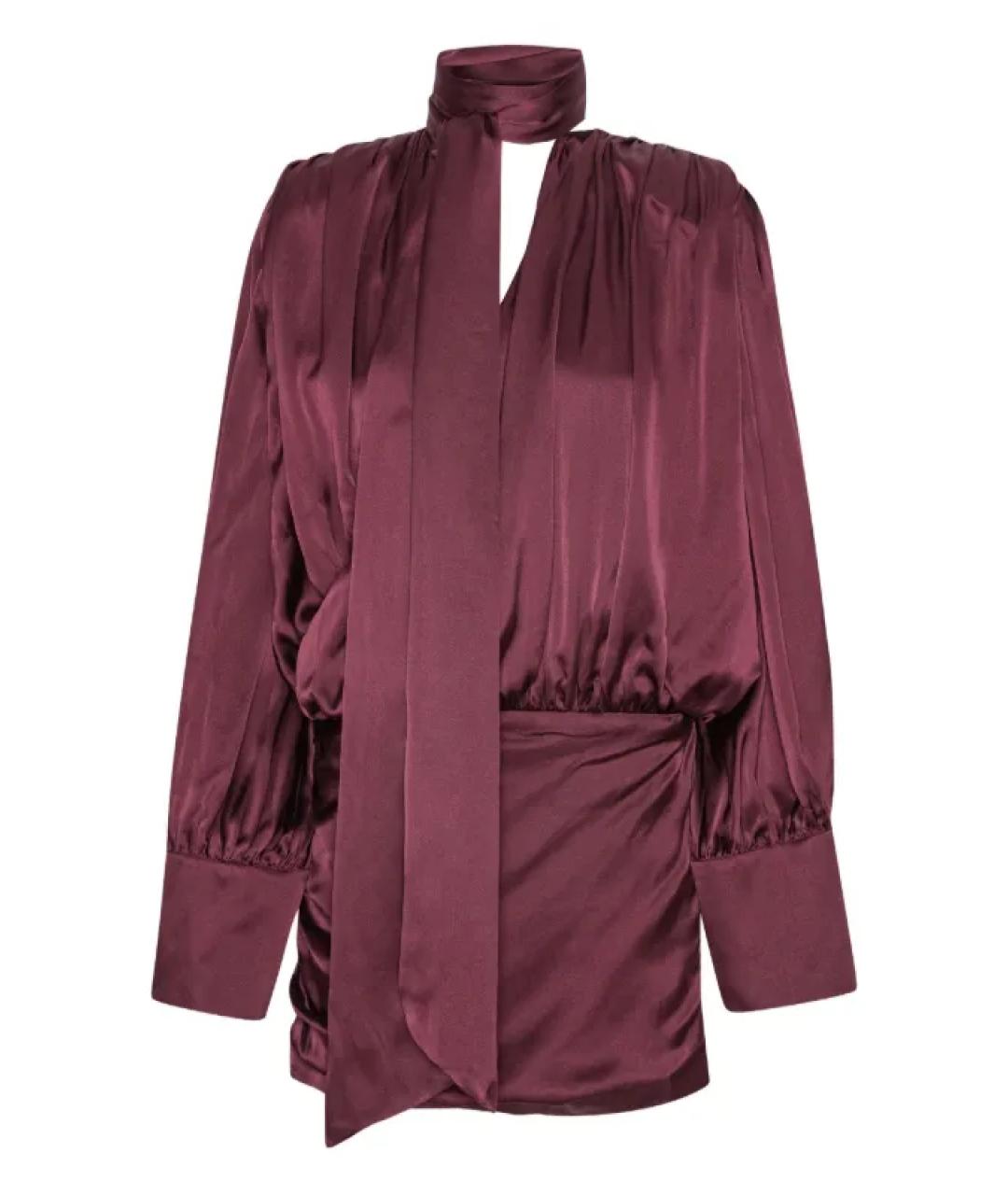 ROTATE Бордовое шелковое вечернее платье, фото 1