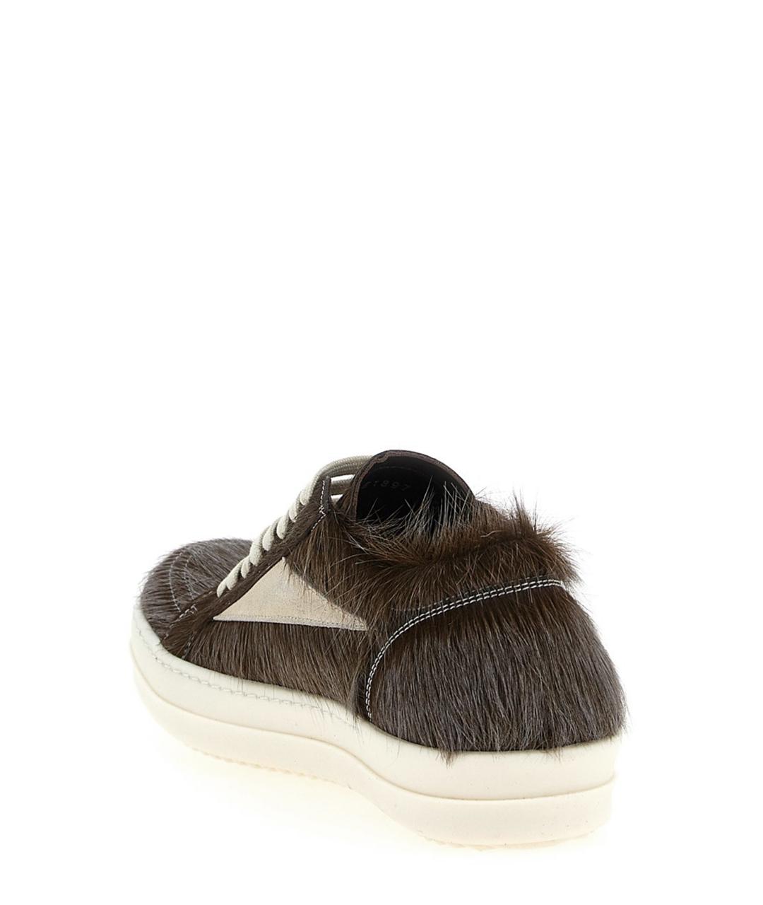 RICK OWENS Коричневые кожаные низкие кроссовки / кеды, фото 4