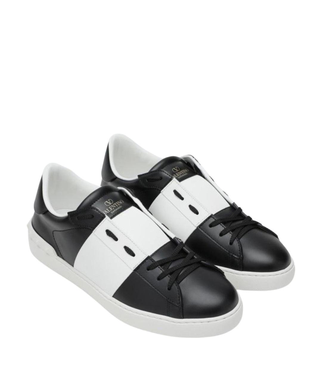 VALENTINO Черные кожаные низкие кроссовки / кеды, фото 2