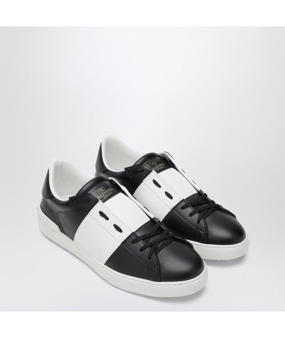VALENTINO Черные кожаные низкие кроссовки / кеды, фото 4
