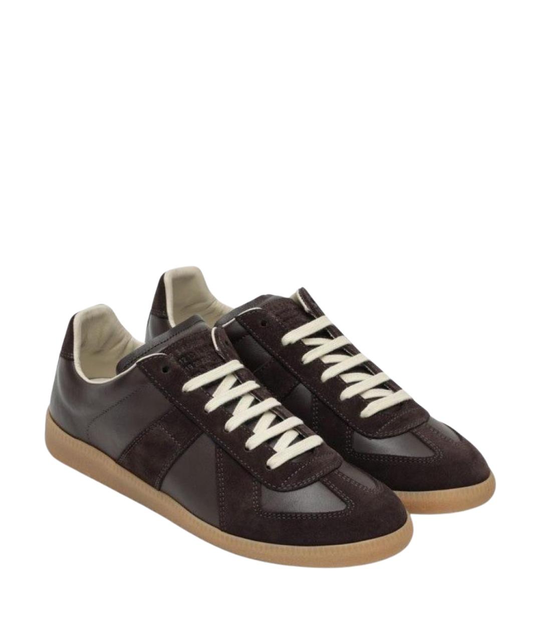 MAISON MARGIELA Коричневые кожаные кеды, фото 2