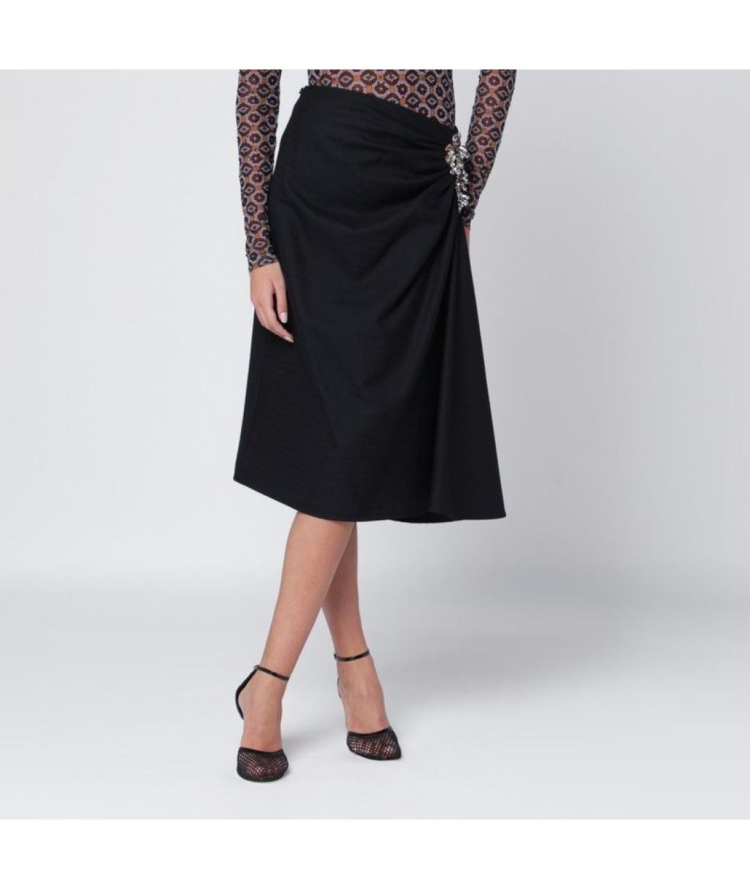 DRIES VAN NOTEN Темно-синяя шерстяная юбка миди, фото 3