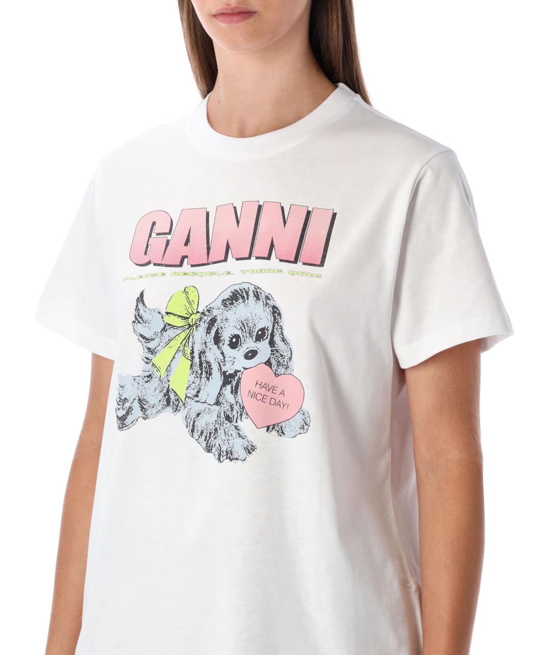 GANNI Белая хлопковая футболка, фото 4