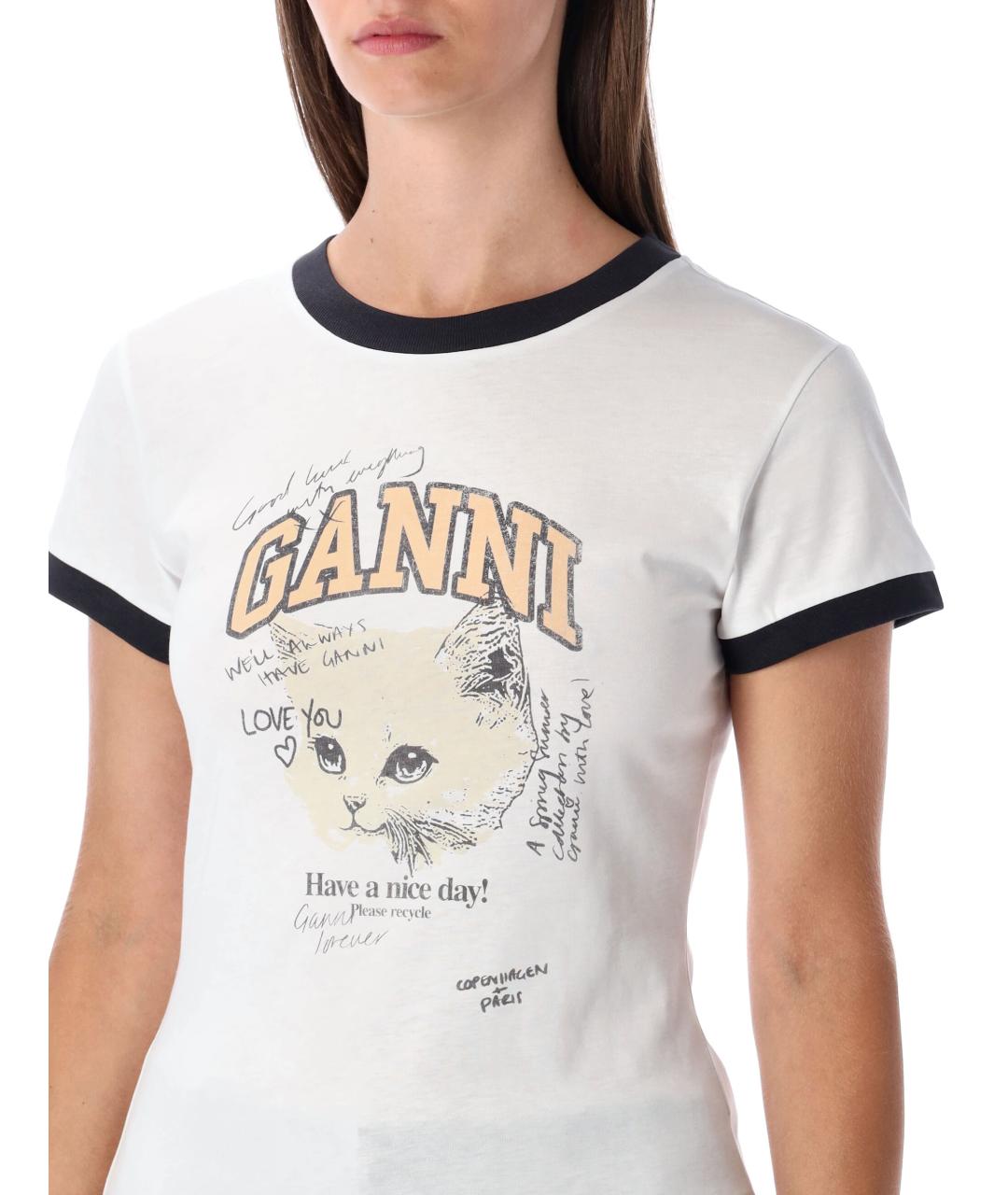 GANNI Белая хлопковая футболка, фото 4