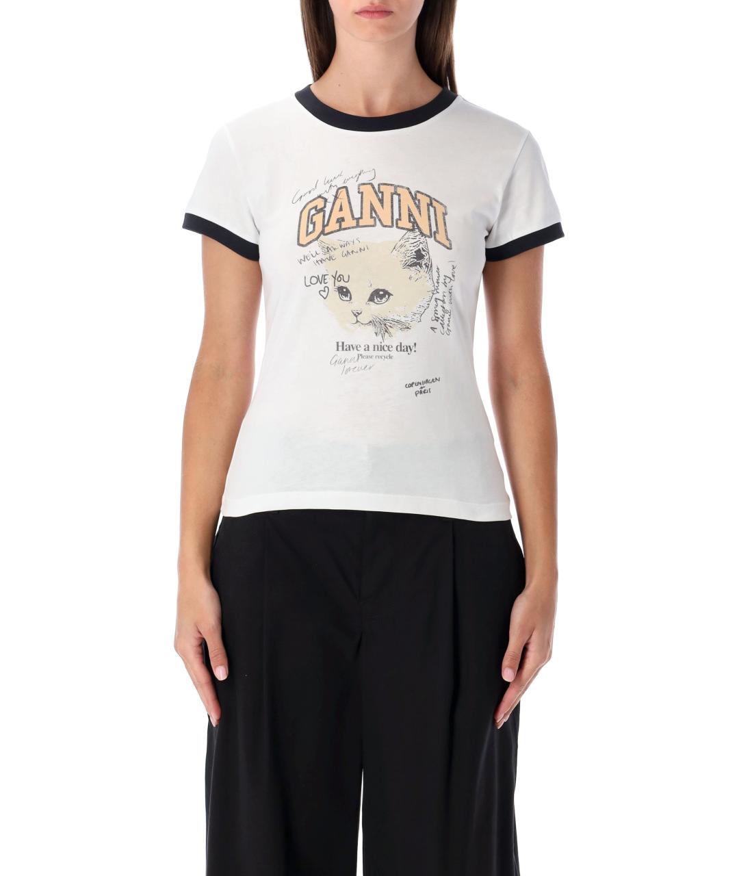 GANNI Белая хлопковая футболка, фото 2