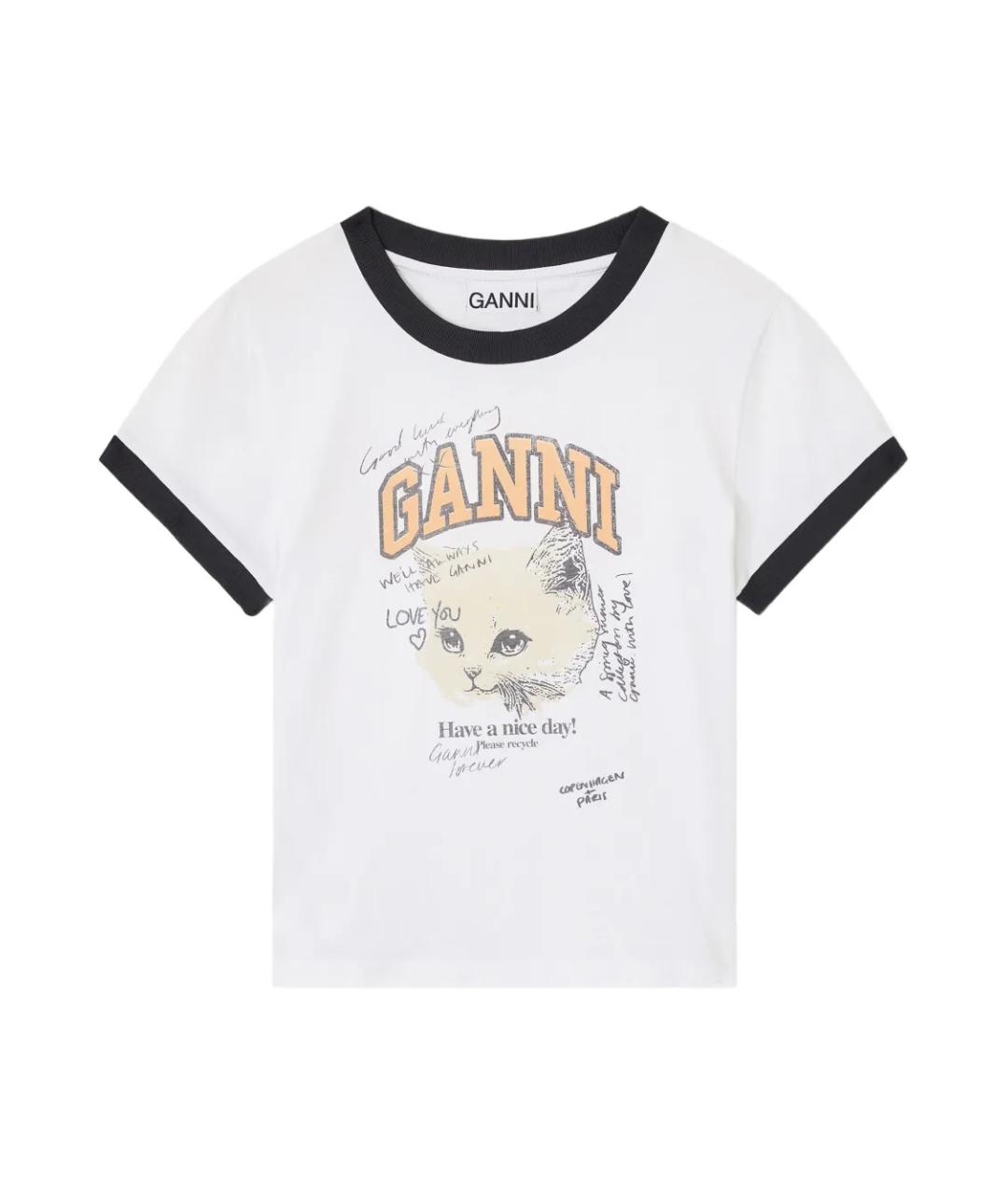 GANNI Белая хлопковая футболка, фото 1