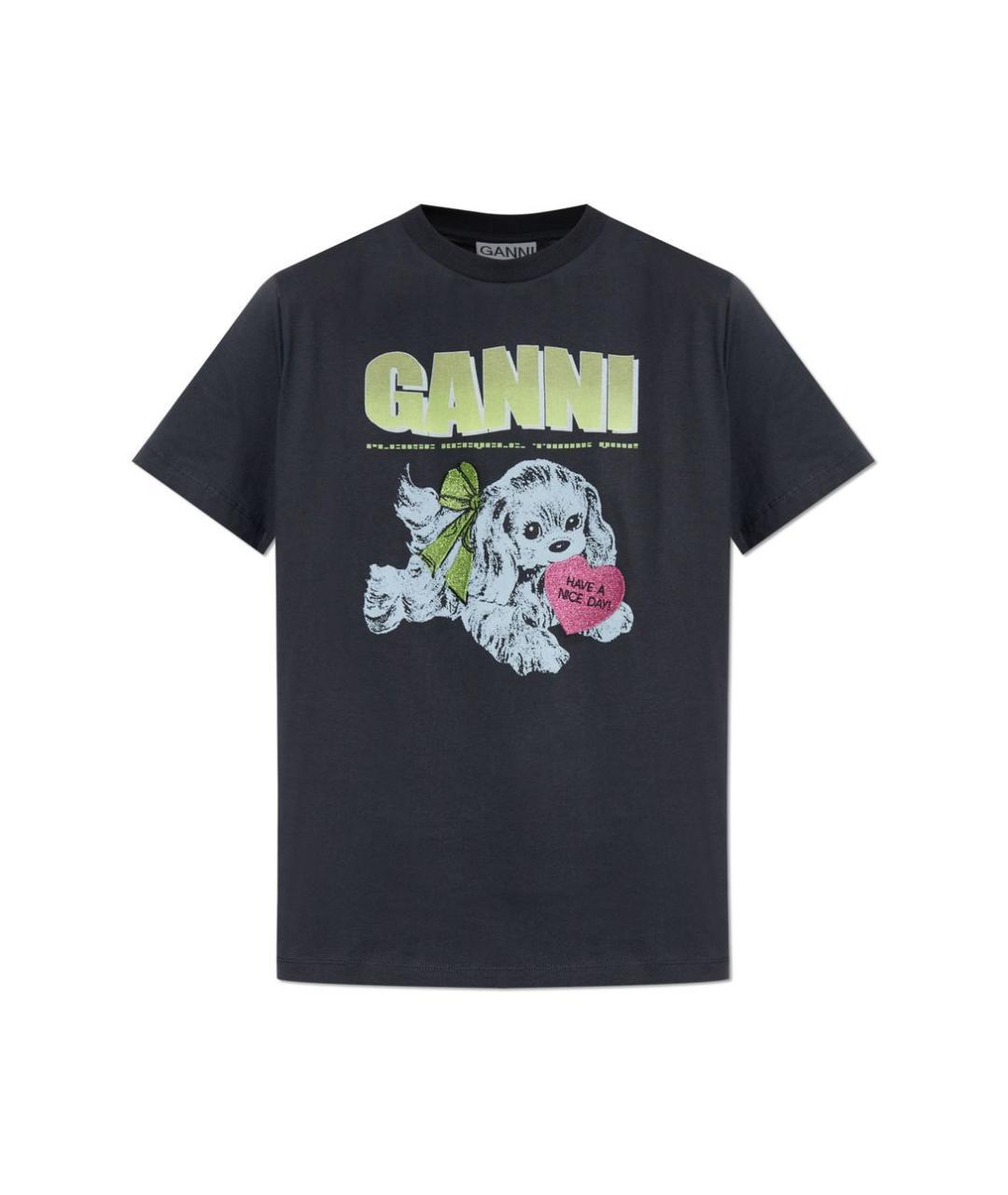 GANNI Черная хлопковая футболка, фото 1