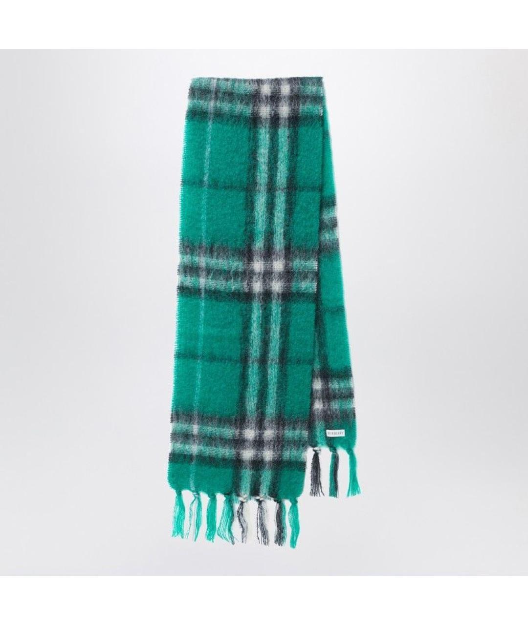 BURBERRY Зеленый шерстяной шарф, фото 3