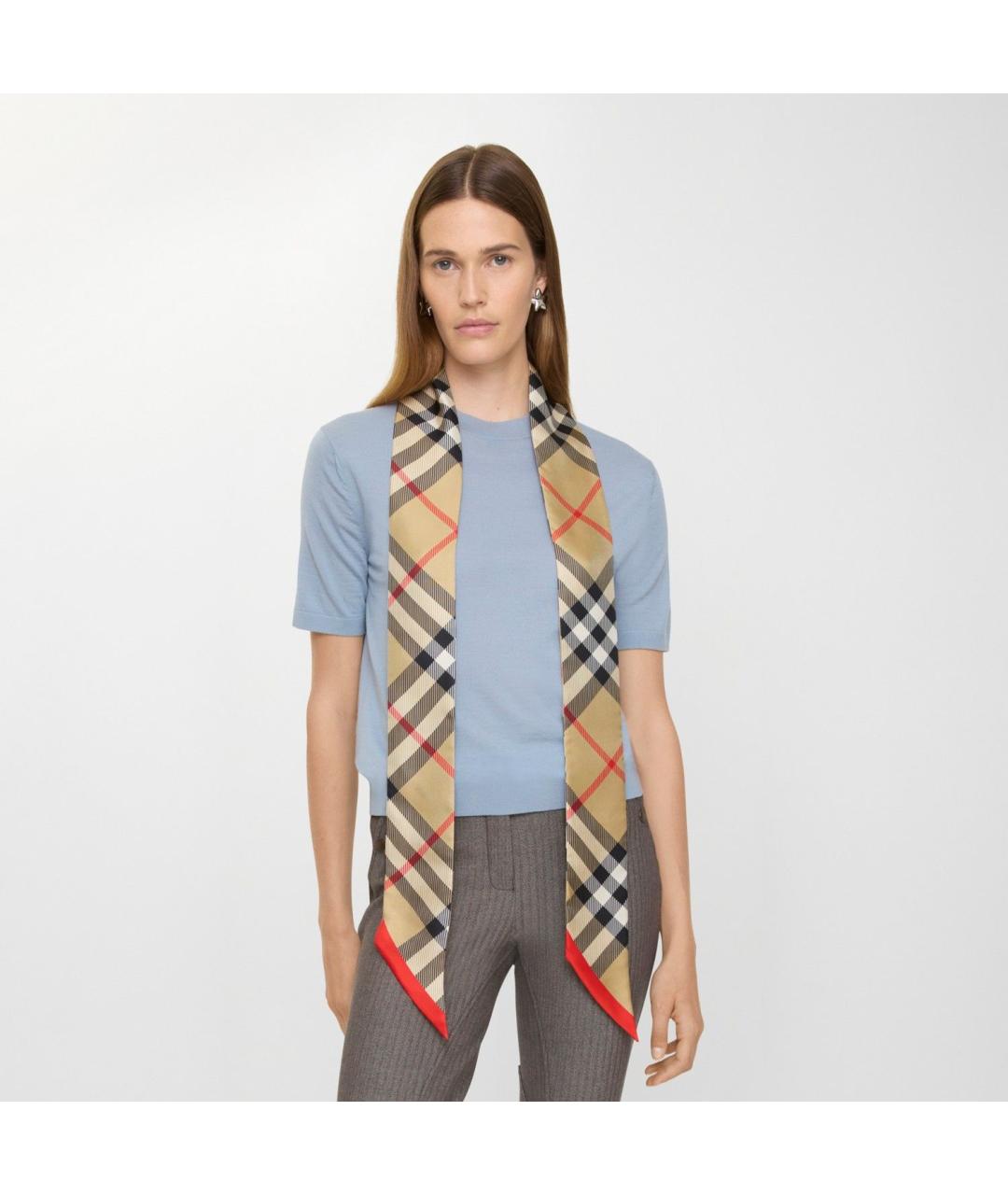 BURBERRY Бежевый шелковый шарф, фото 2