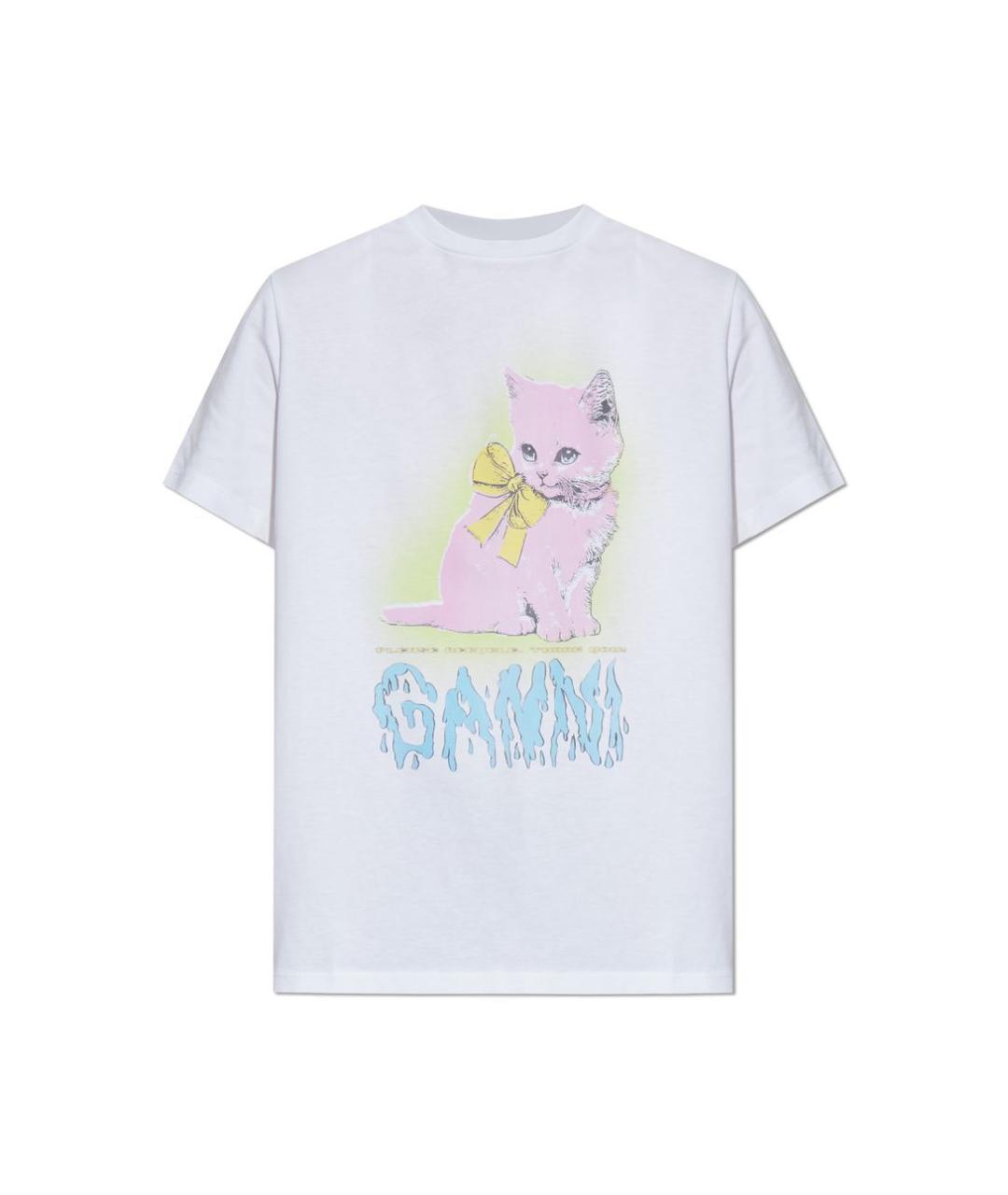 GANNI Белая хлопковая футболка, фото 1