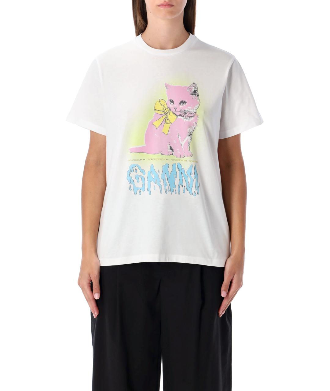 GANNI Белая хлопковая футболка, фото 2