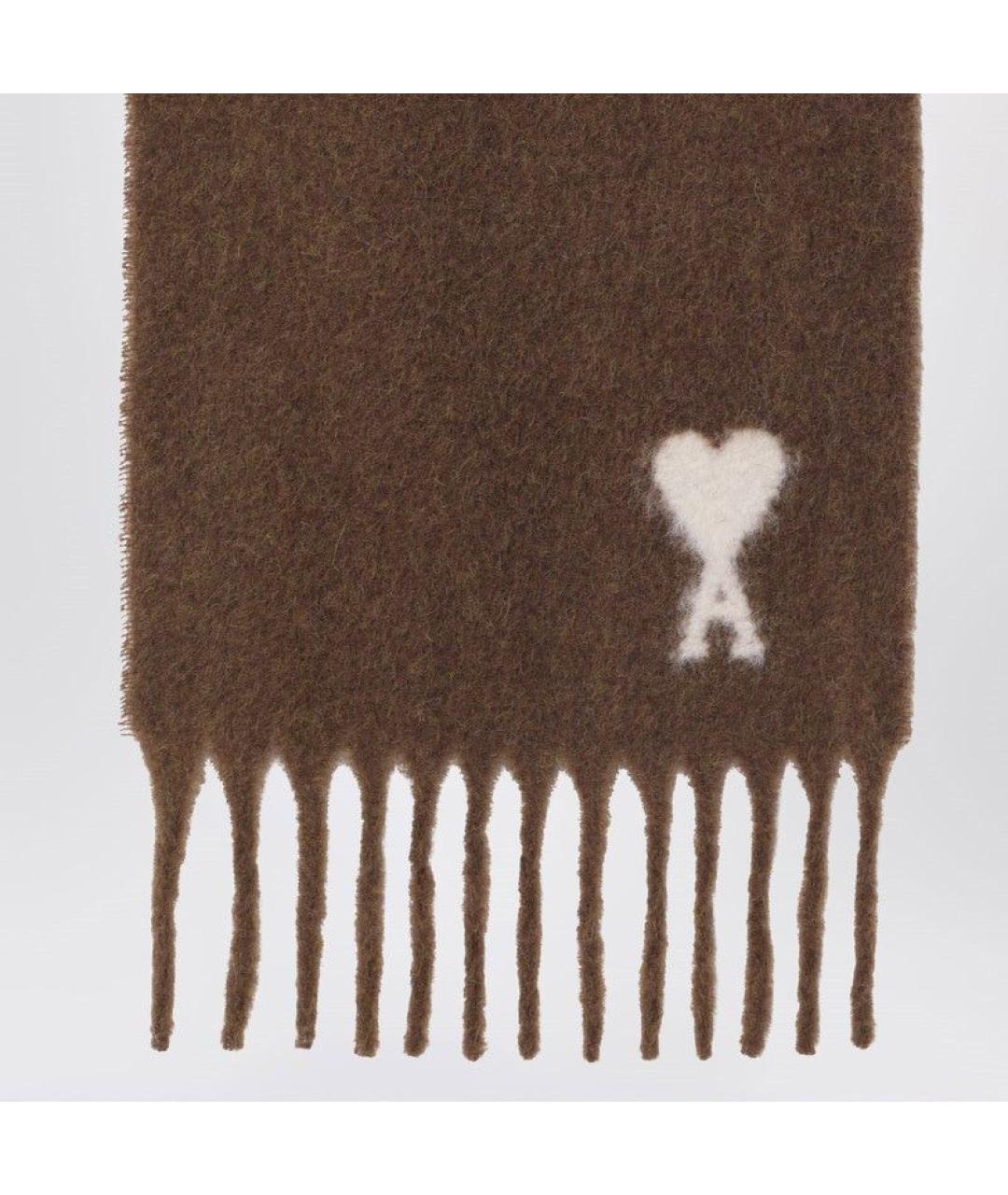 Ami Paris Коричневый шерстяной шарф, фото 2