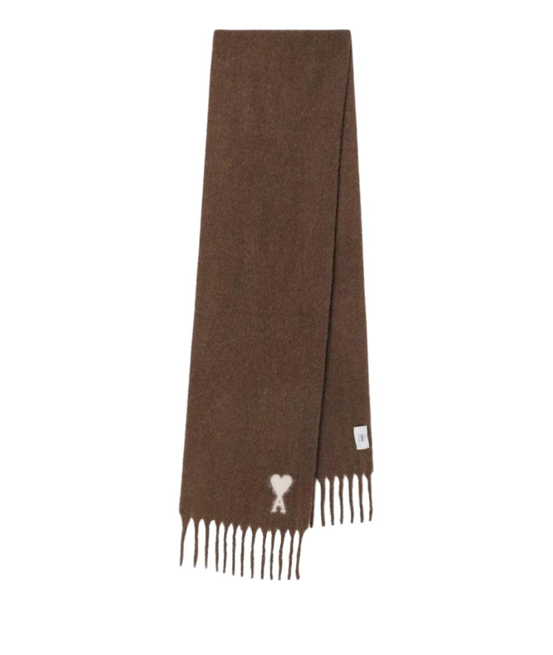 Ami Paris Коричневый шерстяной шарф, фото 1