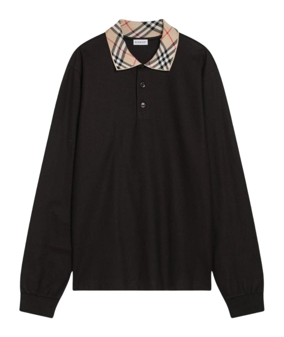 BURBERRY Коричневое хлопковое поло с длинным рукавом, фото 1