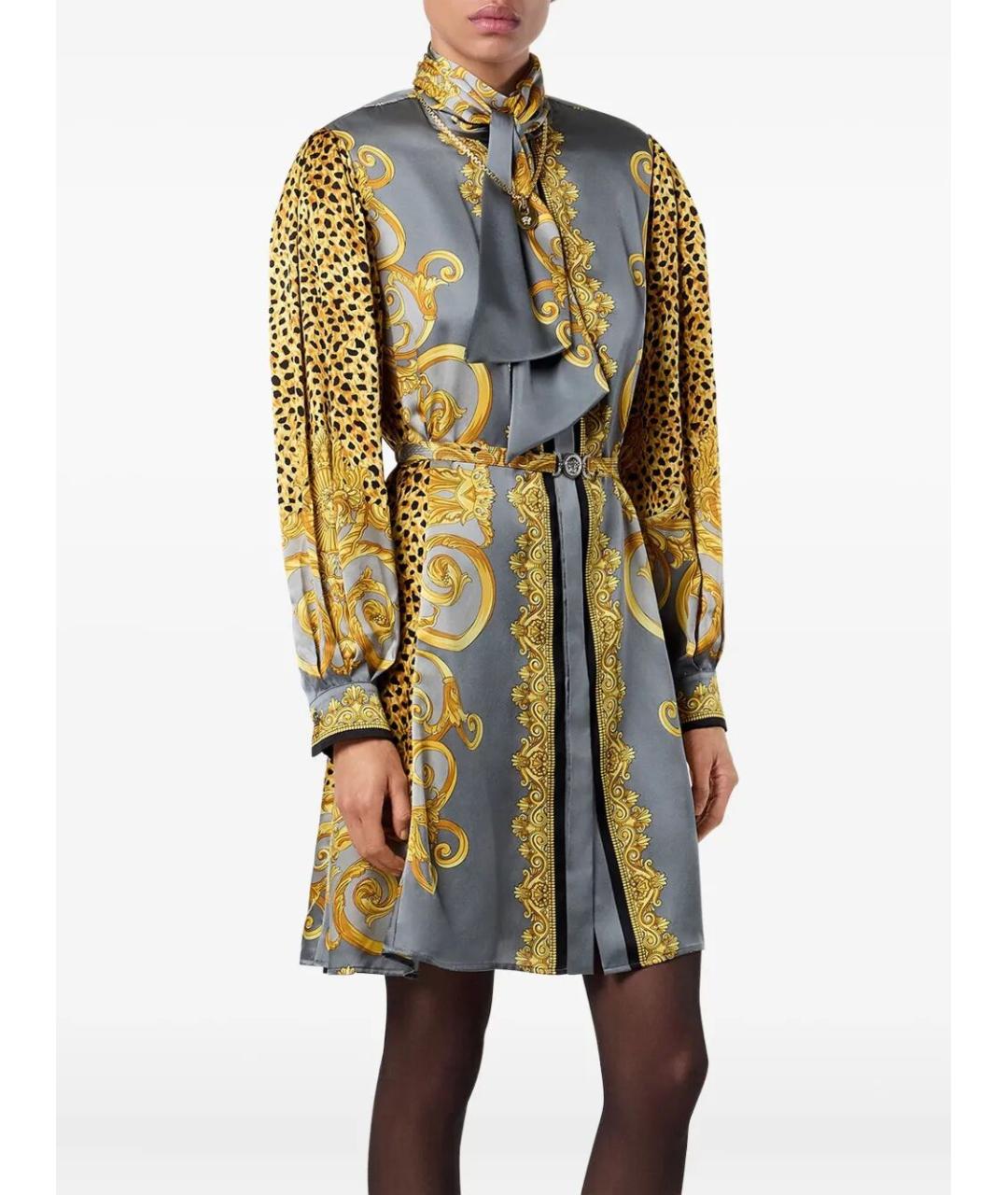 VERSACE Мульти шелковое повседневное платье, фото 5