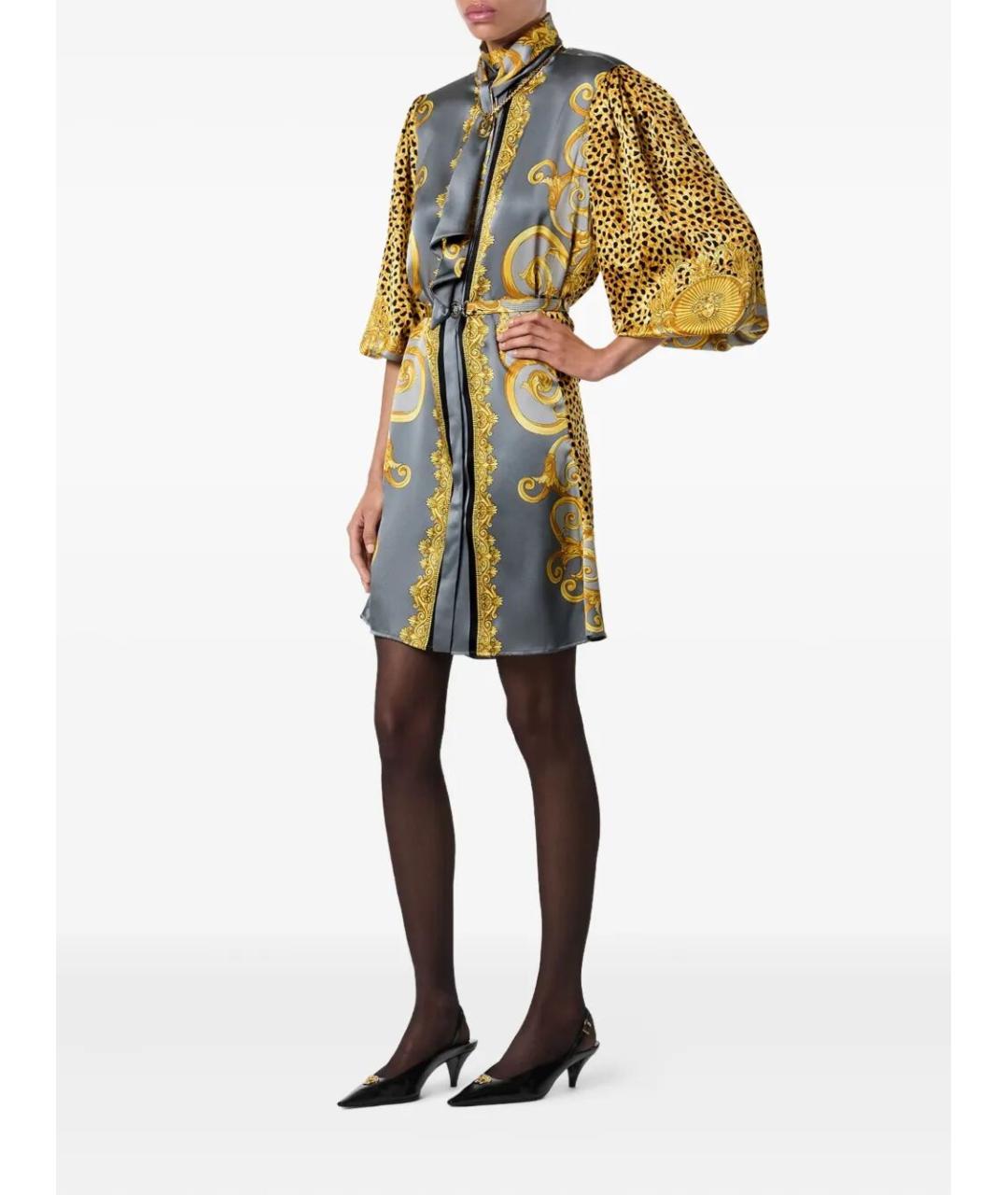 VERSACE Мульти шелковое повседневное платье, фото 4